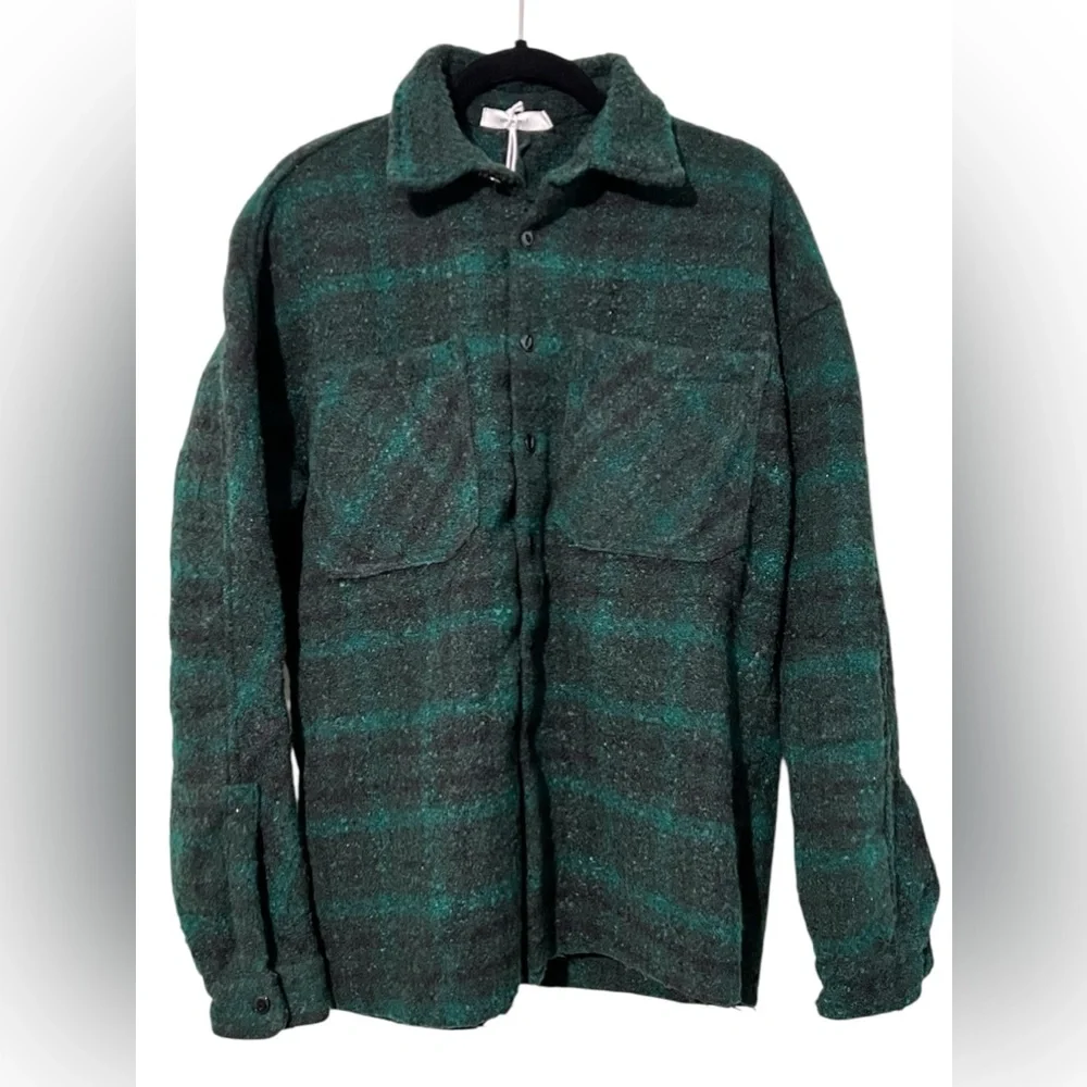 MNML Loose Woven‎ Flannel Shirt Shacket heavyweight green flannel size small